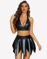 Leather 2 Piece Set Crop Top and Skirt